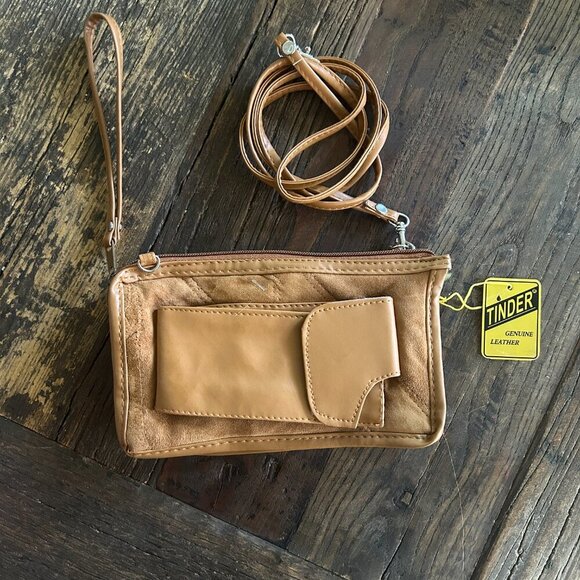 Vintage Tinder Brown Leather Crossbody Wallet Bag | Genuine Leather | NWT 8.5" W - Picture 12 of 12